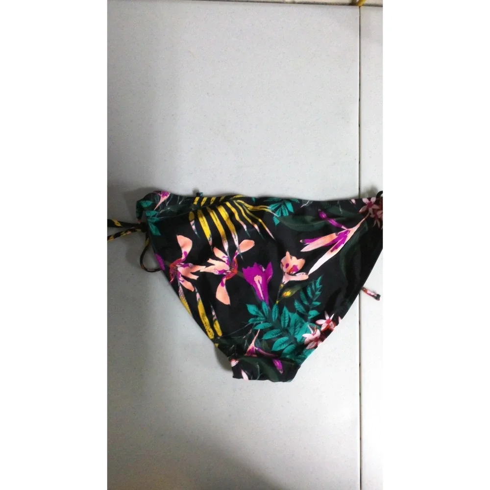 Old Navy Womens XL Black Tropical‎ Floral Side Tie Bikini Swim Bottoms